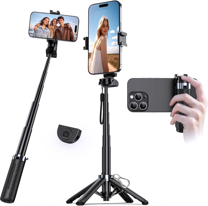 UBeesize Mini Selfie Stick Tripod with Rechargeable Remote – Pocket-Size Travel Phone Stand w/Hook, 360° Rotating Holder, Lightweight Tripod for iPhone/Android, Vlogging, TikTok & Live Streaming - Image 1